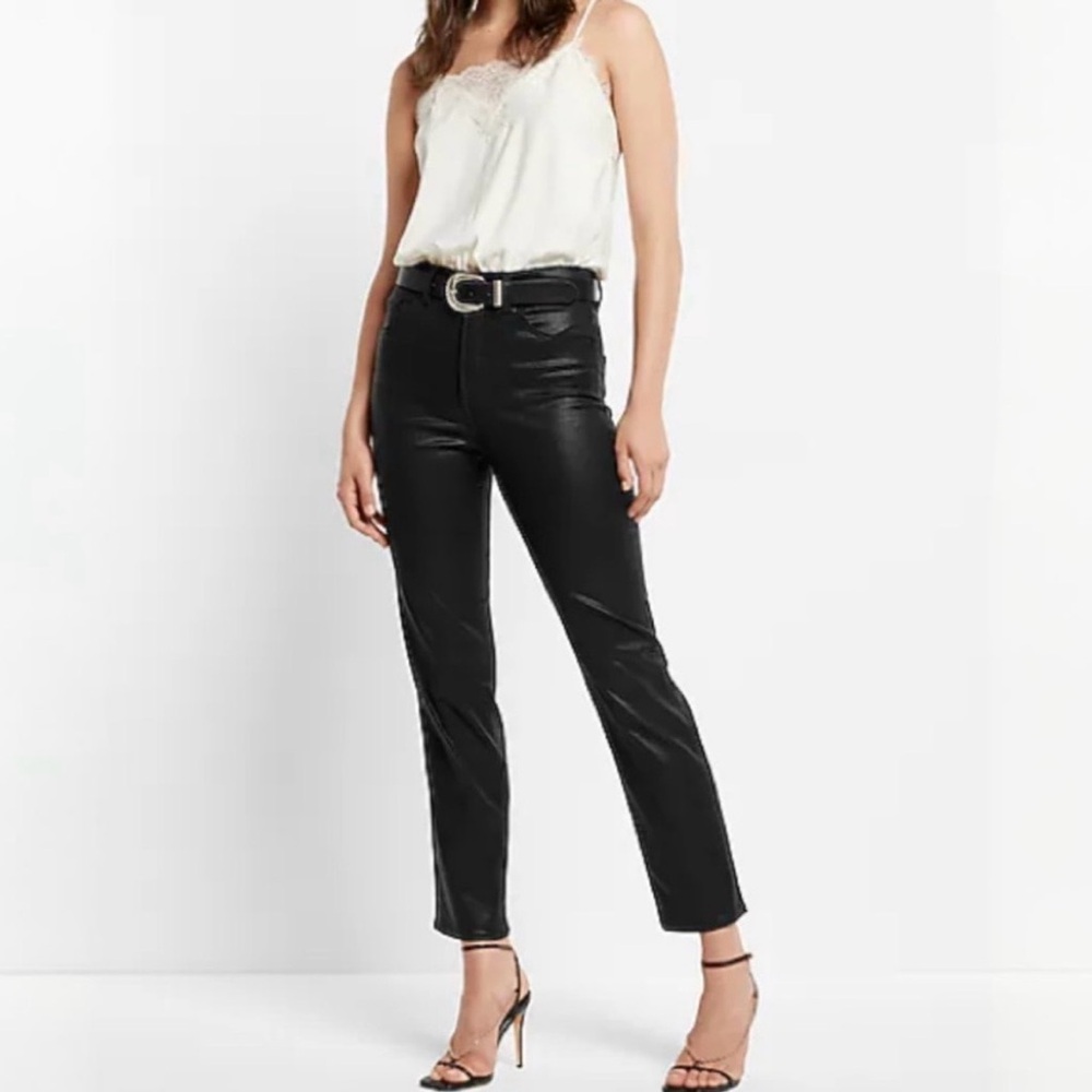 Women’s Express High Rise Straight Ankle Leg Black Coated Jeans size 10